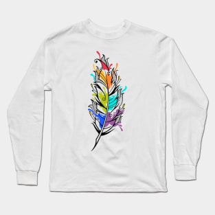 Beautiful colorful bird feather with watercolor paints Long Sleeve T-Shirt